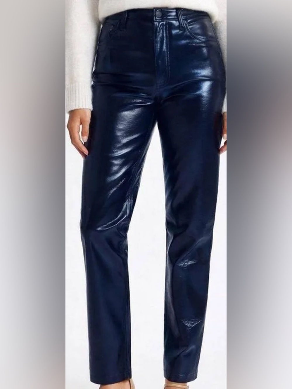 ABERCROMBIE & FITCH The 90’s Straight Ultra High-Rise Faux Leather Navy Pants